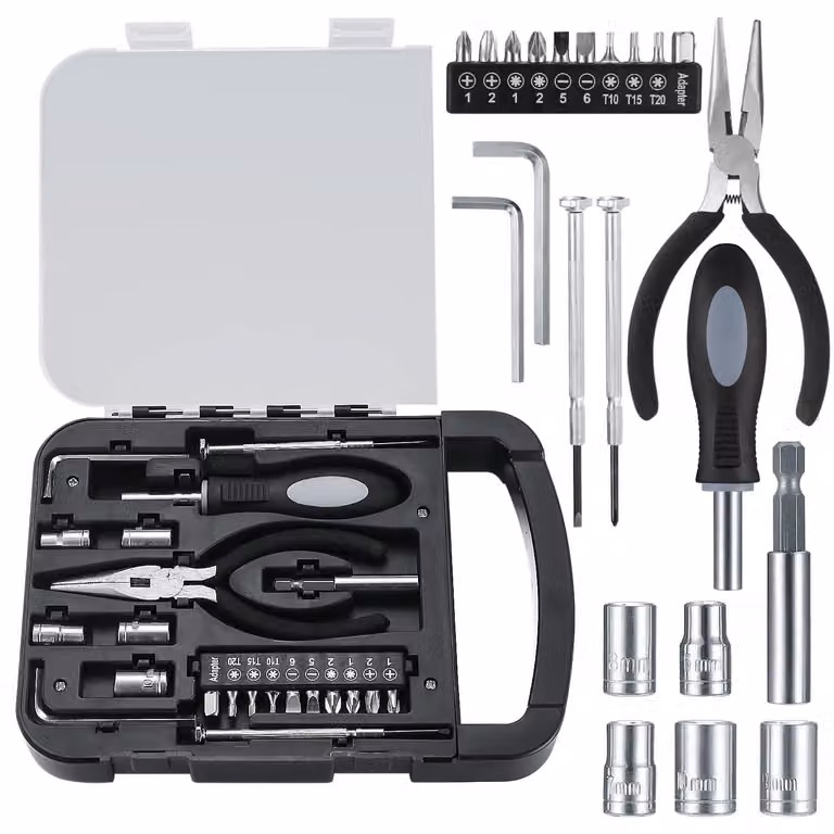 Set di utensili fai da te - 22 pezzi - Acciaio al carbonio - Con scatola portaoggetti - Per la casa
