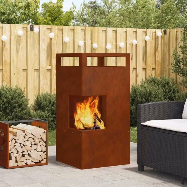Tavolo con braciere vidaXL in acciaio marrone e legno – 1