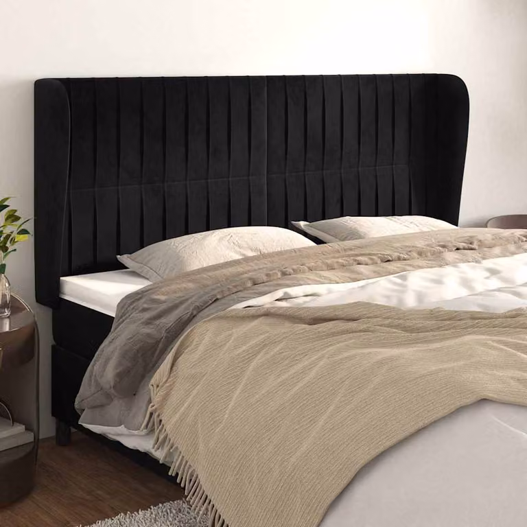 Testiera ad orecchio vidaXL in velluto nero L: 203 cm, P: 23 cm, H: 118/128 cm