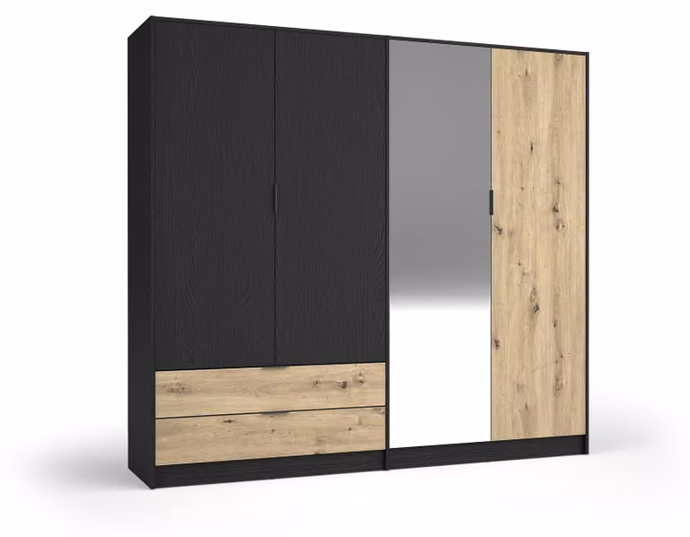 raumhirsch, armadio, colore: grafite nero, finitura: rovere "Artisan", dimensioni: 221 x 203 x 54 cm