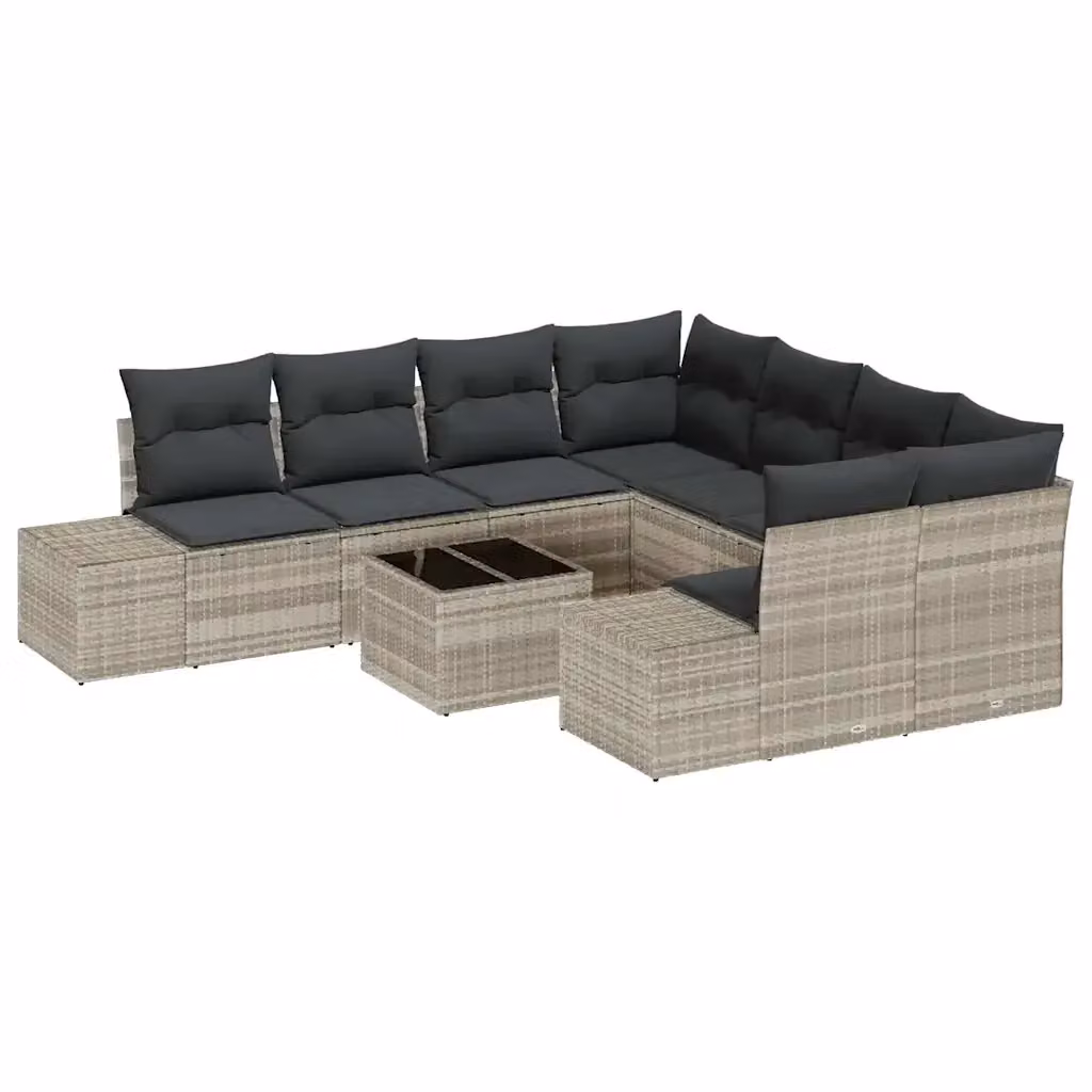 Set Divano da Giardino vidaXL 9 Pezzi a Forma di U Grigio con Tavolino e Cuscini in Polyrattan e Metallo – 2
