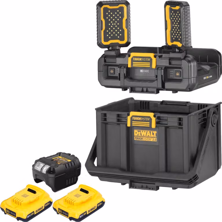 DeWalt DWST08061-1 Cassetta portautensili con luci integrate 395 x 352 x 255 mm ToughSystem 2.0 + 2x batteria ricaricabile 2,0 Ah + caricatore