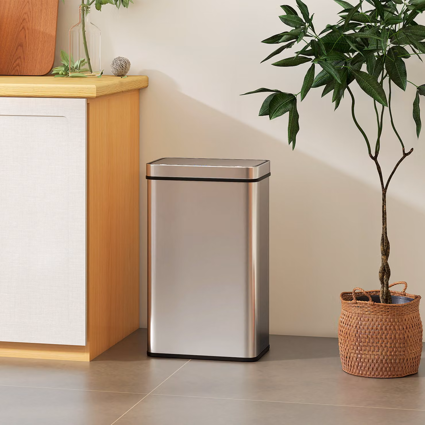 Cestino con sensore HOMCOM da 60 L in acciaio inox argento con coperchio automatico e filtro per odori – 2