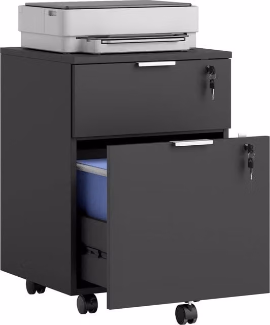Cassettiera da Ufficio con 2 Cassetti per Cartelle Sospese Mobiletto con Serratura e 2 Chiavi 42x40x60 cm