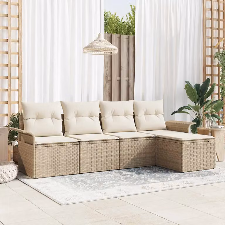 Set da giardino vidaXL composto da 5 pezzi in polyrattan beige con cuscini e struttura in metallo