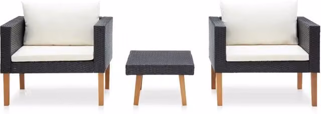 Set da giardino moderno vidaXL composto da 2 poltrone lounge, 1 tavolino da esterno e cuscini inclusi in metallo e rattan multicolore