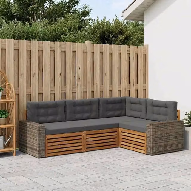 Set di divani da esterno 4 pz Naturale e Antracite Poliestere 3383310