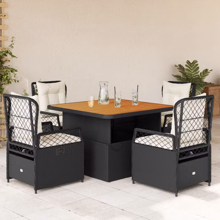 Set da Pranzo da Giardino vidaXL 5 pz in Legno di Acacia Oliato e Polyrattan Nero, Marrone e Beige
