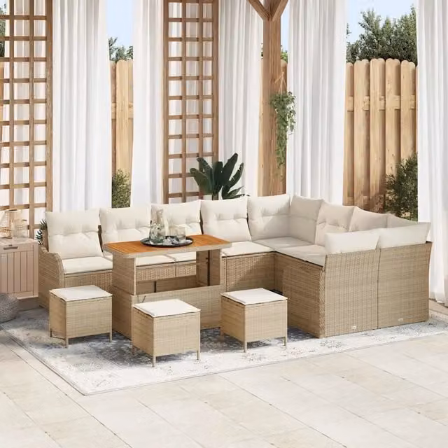 Set Divano da Giardino vidaXL a Forma a U con 13 Pezzi, Colore Beige, Struttura in Acciaio Verniciato a Polvere e Cuscini Inclusi – 1