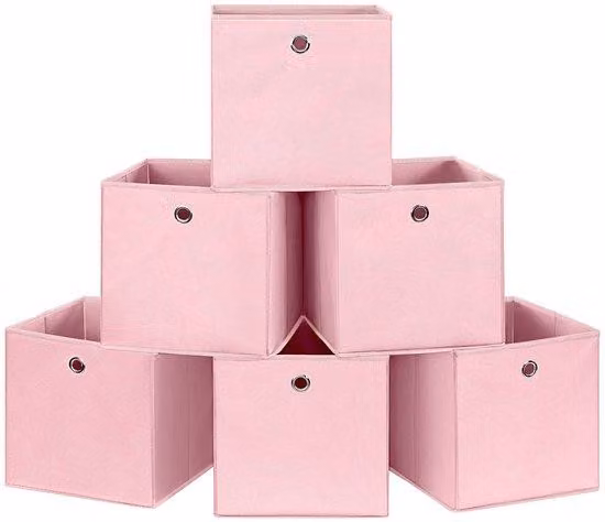 Contenitori pieghevoli Ibbenzoa® – Set da 6, scatole in tessuto, realizzate in tessuto non tessuto da 80 g/m² su cartone da 2 mm, dimensioni 30 x 30 x 30 cm, impilabili, capacità fino a 5 kg, con maniglie