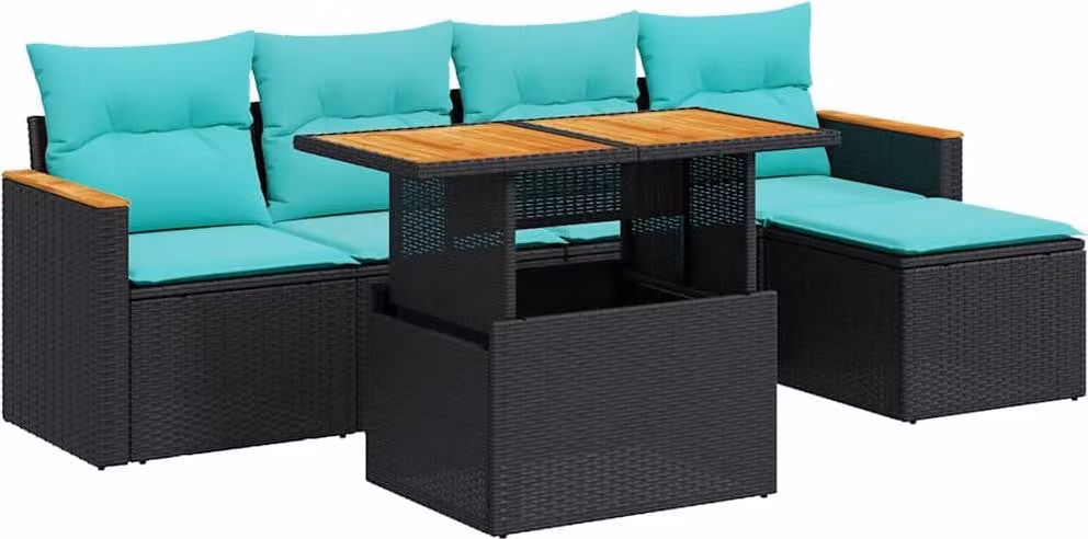 Set Divano da Giardino 6 pz con Cuscini Nero in Polyrattan
