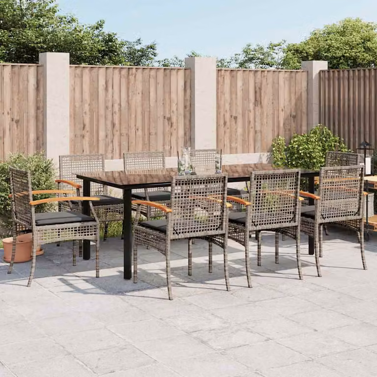 vidaXL Set da Pranzo da Giardino 9 pz in Polyrattan e Legno di Acacia con Cuscini Grigio e Nero