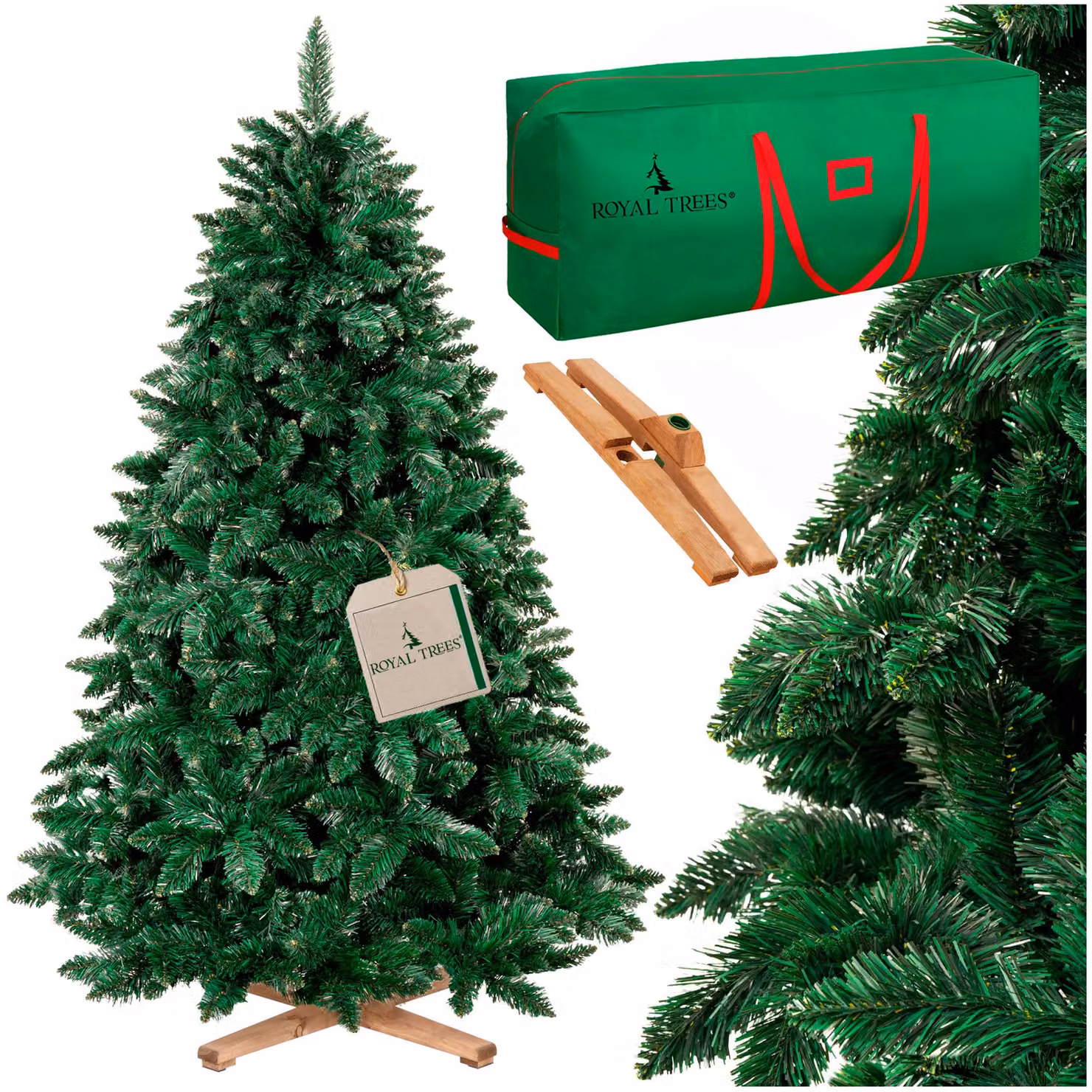 Albero di Natale artificiale Royal Trees® da 180 cm in pino silvestre con 556 rami fitti | Abete Deluxe dall'aspetto realistico, con supporto in legno e custodia inclusi