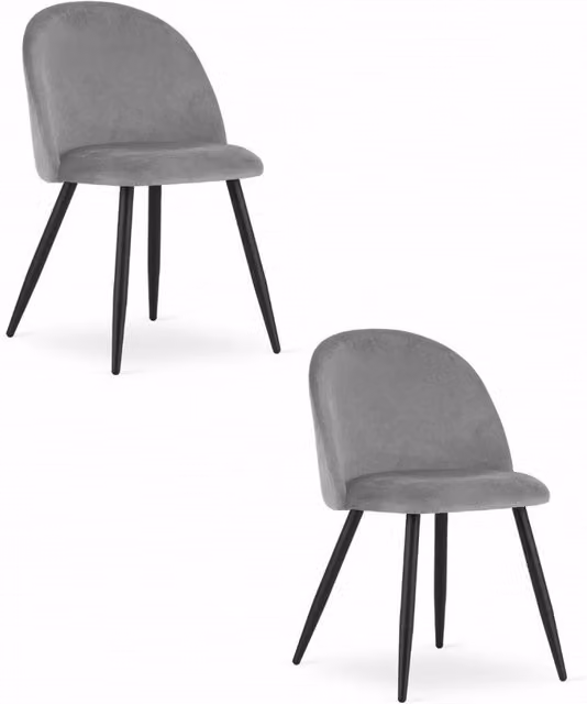 Set di 2 sedie moderne Bello in velluto grigio con gambe in metallo nero di KENDRA HOME