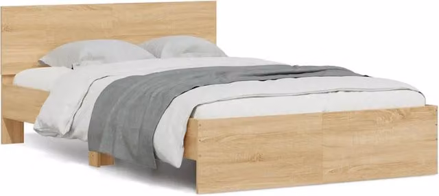 Letto con testiera vidaXL in legno color rovere con illuminazione LED e porta USB, L/P/H: 120 x 200 x 70 cm