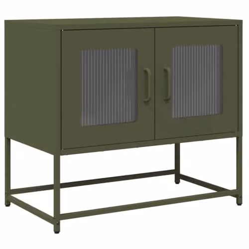 Helloshop26 Mobile TV multifunzionale con maniglie e ampio spazio di archiviazione 68 x 39 x 60 cm in acciaio laminato a freddo, verde oliva 02_0049864