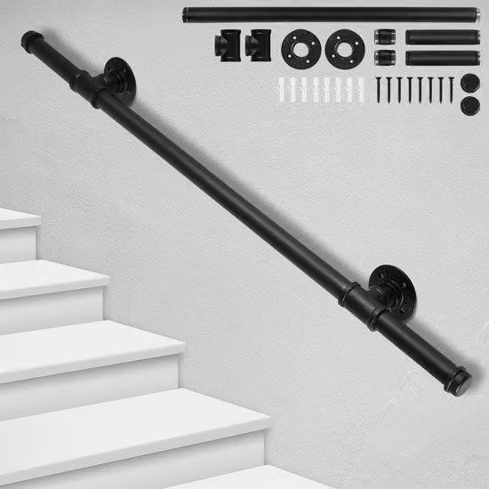 Corrimano esterni, verniciati a polvere, diametro 32 mm, colore nero, lunghezza 100 cm