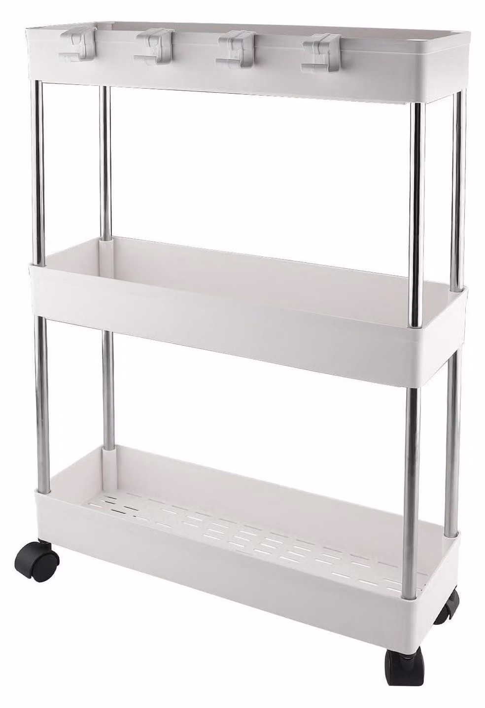 Carrello a 3 ripiani, carrello portaoggetti, scaffale da cucina, scaffale angolare, bianco, 61x40x13 cm