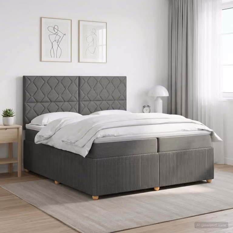 vidaXL Letto Box Spring con Materasso Ibrido e Illuminazione LED, Grigio e Bianco, L/P: 200 x 200 cm