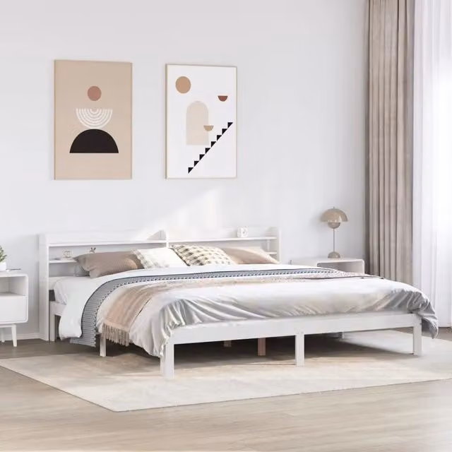 Letto con testiera e ripiani laterali vidaXL in legno di pino bianco L/P/H: 216 x 180 x 190 cm – 1