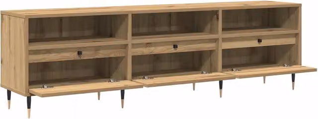 Mobile TV moderno HELLOSHOP26 in legno di rovere color marrone con 3 ripiani e 3 ante, L 150 x P 30 x H 45 cm