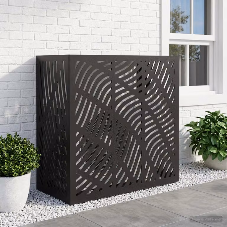 Copertura per condizionatore d'aria vidaXL in acciaio, Nero, L 110 x P 50 x H 105 cm