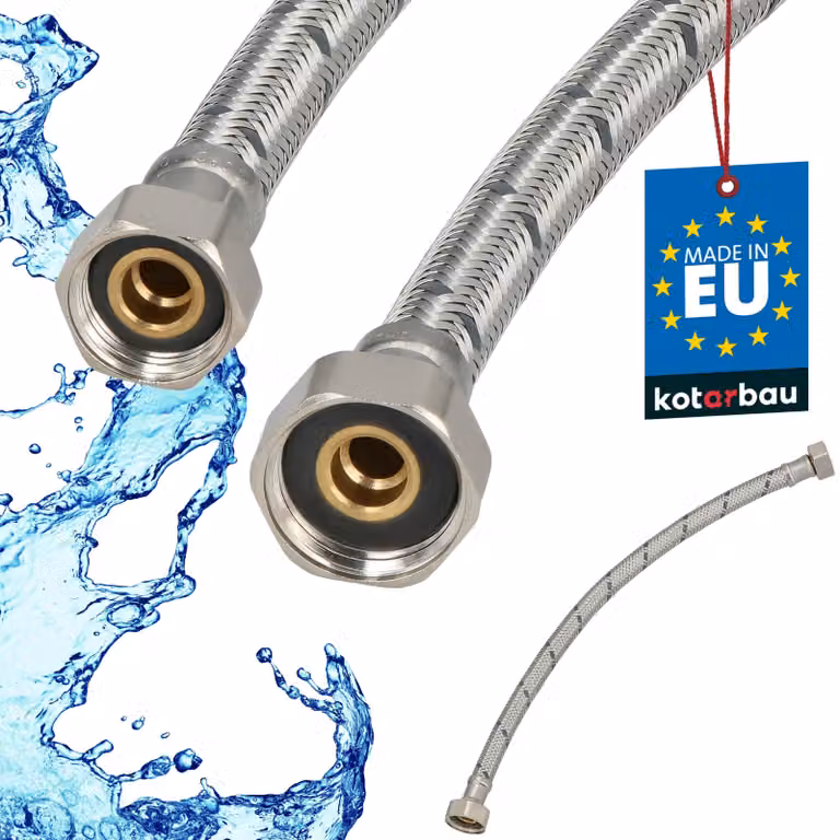 KOTARBAU® Tubo Flessibile per Rubinetto 1/2“ x 3/8“ Rivestito in Acciaio Inox 40 cm Tubo Flessibile per Rubinetto Cucina Argento