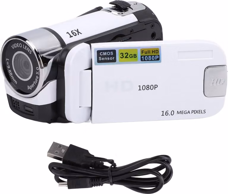 Videocamera con schermo a colori da 2,4 pollici Luce di riempimento 16 MP 1080p 16x Zoom digitale Anti Shake Registrazione in loop Videocamera per viaggi Crescita Registrazione Bianco