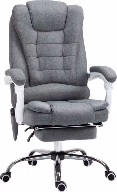 Poltrona da Ufficio Vinsetto Aosom con Telecomando e 6 Punti di Massaggio, Rivestimento in Velluto e Lino, Grigio, L/P/H: 67 x 79 x 111-121 cm