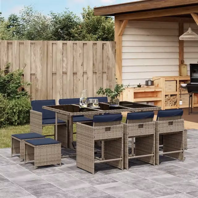 Set da pranzo da giardino da 11 pz con Cuscini Grigio 3277920