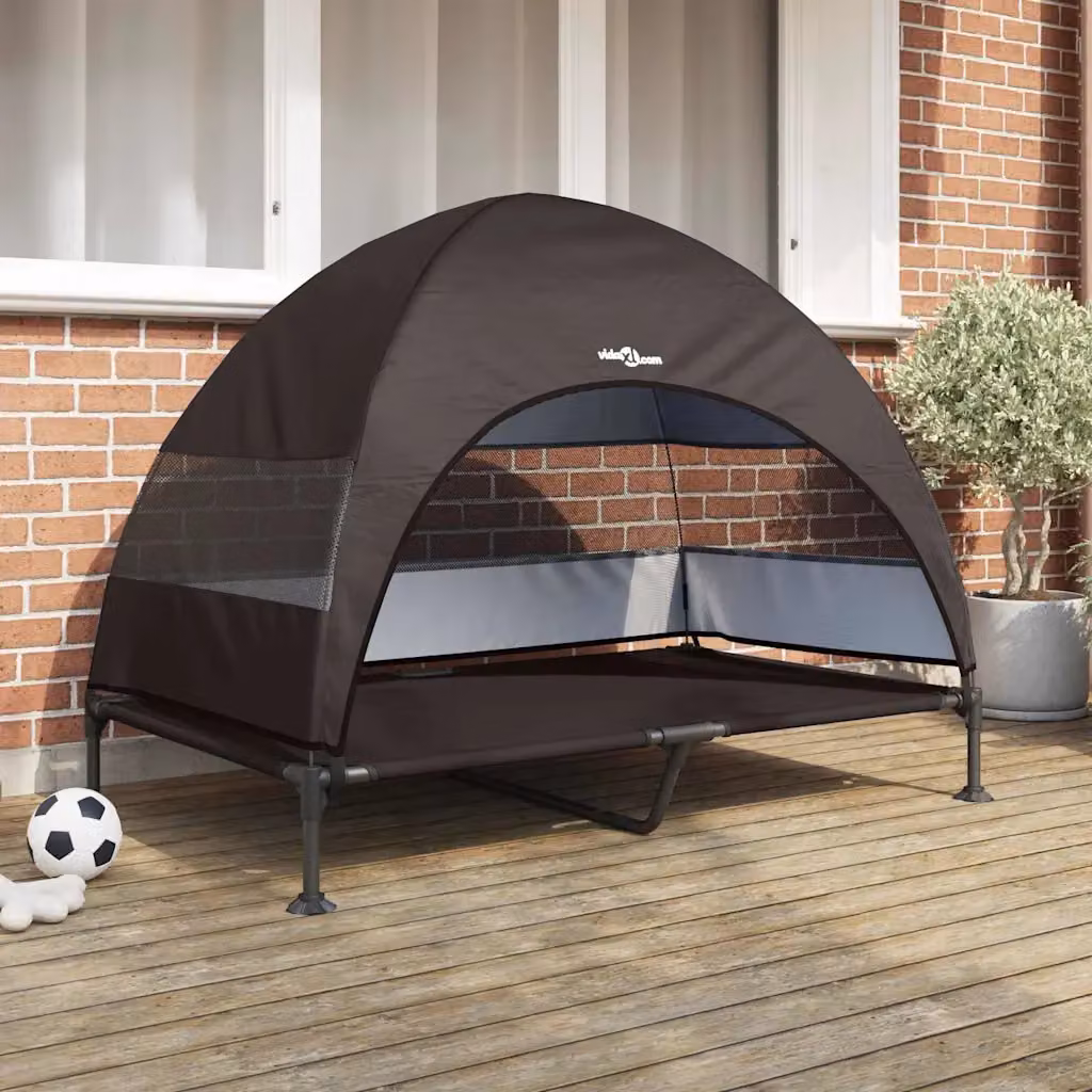 Letto per cani elevato vidaXL in tessuto e acciaio, marrone, L 127 cm x P 81 cm x H 108 cm