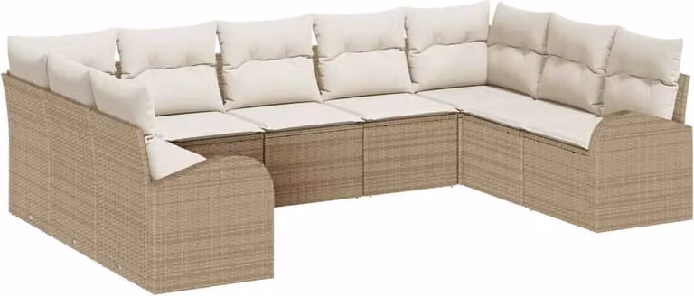 Set Divano da Giardino 9 pcs Beige e Bianco polyrattan