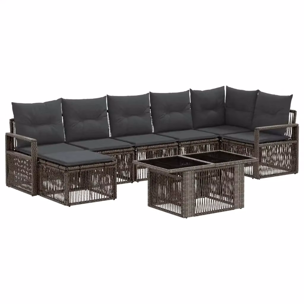 Set Divano da Giardino 8 Pezzi vidaXL in Polyrattan Grigio e Antracite con Cuscini e Tavolino – 2