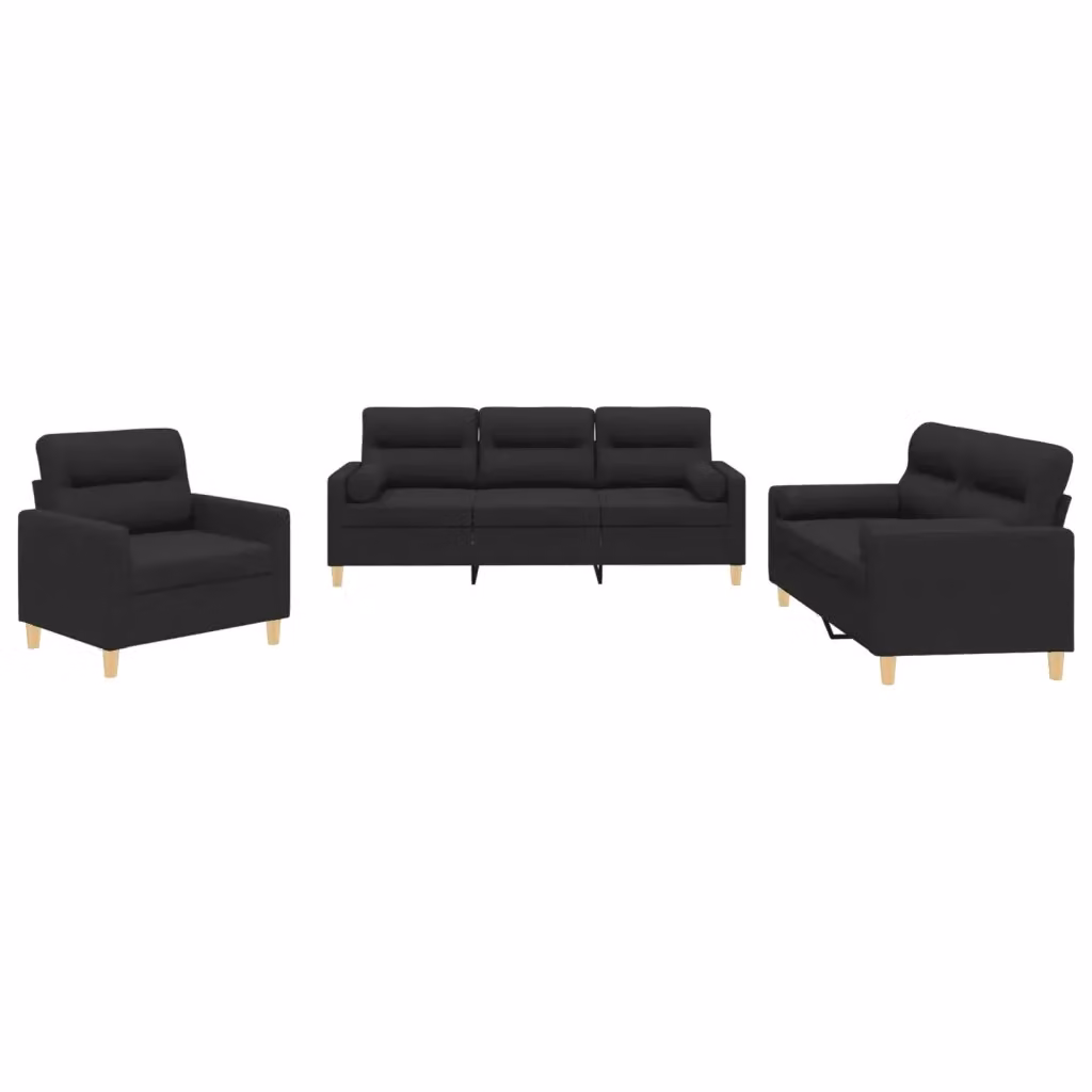 Set di divani 3 pezzi vidaXL in tessuto nero con cuscini per soggiorno moderno – 2
