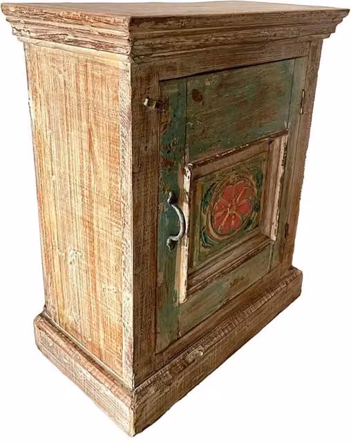 Comodino in legno con finitura artigianale marrone 53x27x69h cm