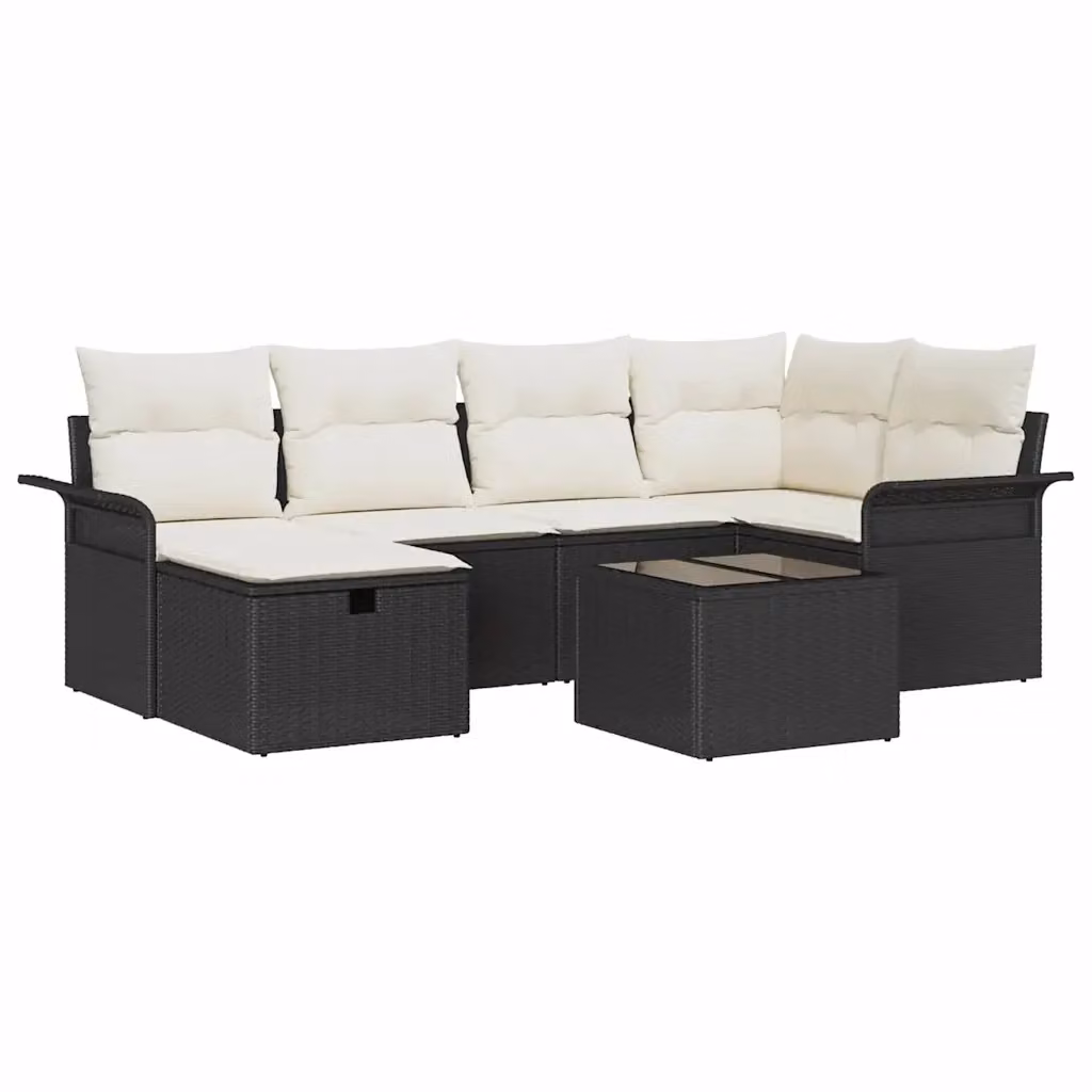 Set Divano da Giardino a L vidaXL in Poly Rattan Marrone con 7 Pezzi e Cuscini Inclusi – 2