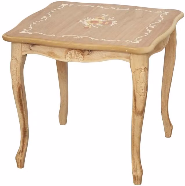 Tavolino quadrato in legno di faggio intagliato con decoro floreale Mobili 2G L/P/H: 50 x 50 x 45 cm