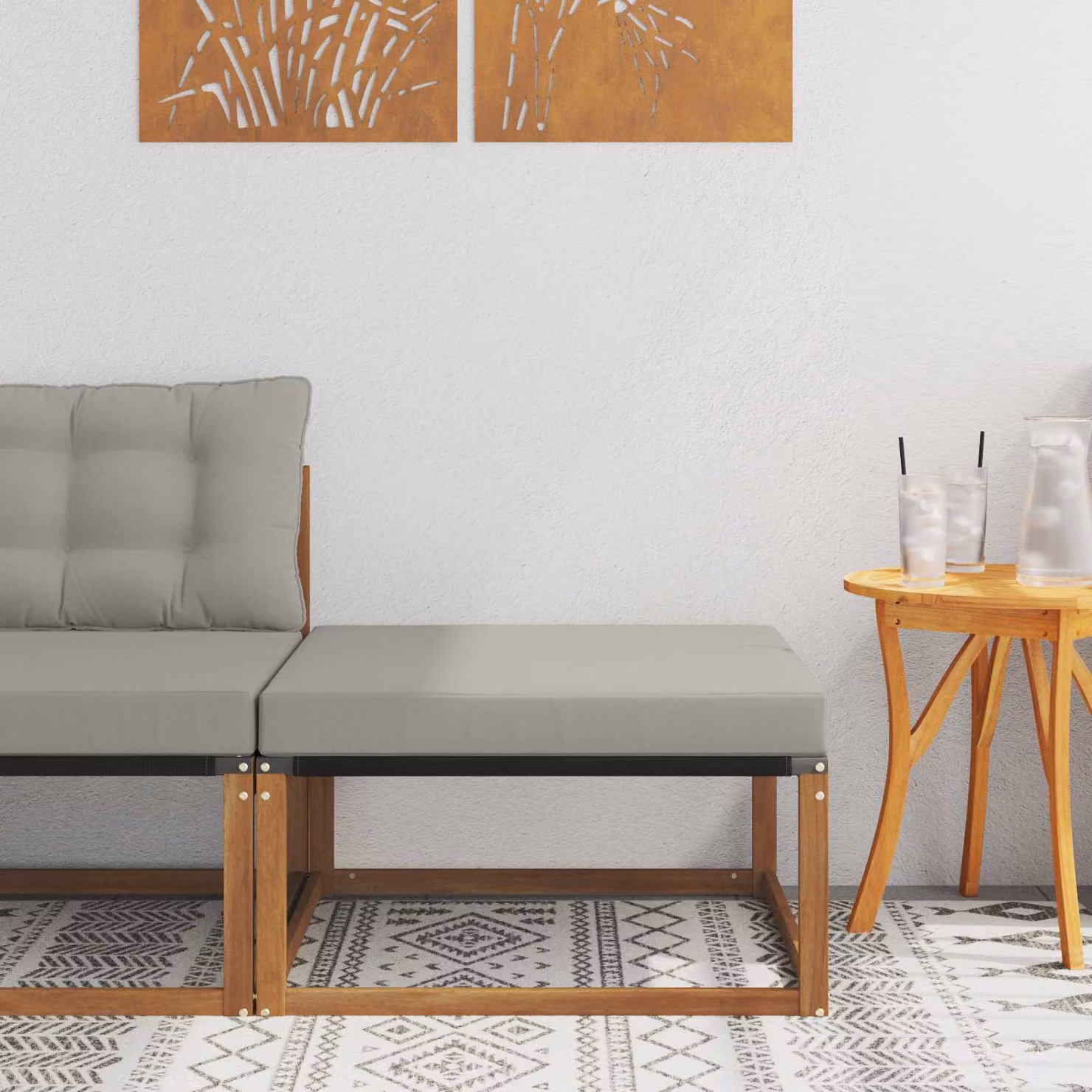 vidaXL Poggiapiedi da Esterno in Legno di Acacia con Cuscini, Resistente alle Intemperie, Colore Marrone e Grigio, L: 79 cm, P: 37 cm, H: 2 cm