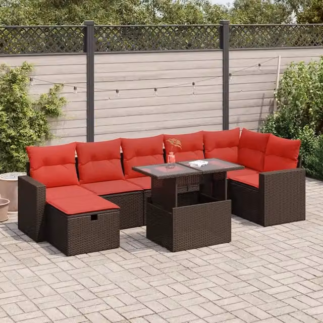 Set Divani da Giardino con Cuscini 8 pz Marrone 3327834