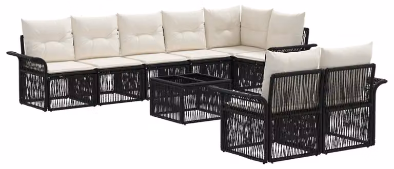 Set Divano da Giardino 9 pcs Nero polyrattan
