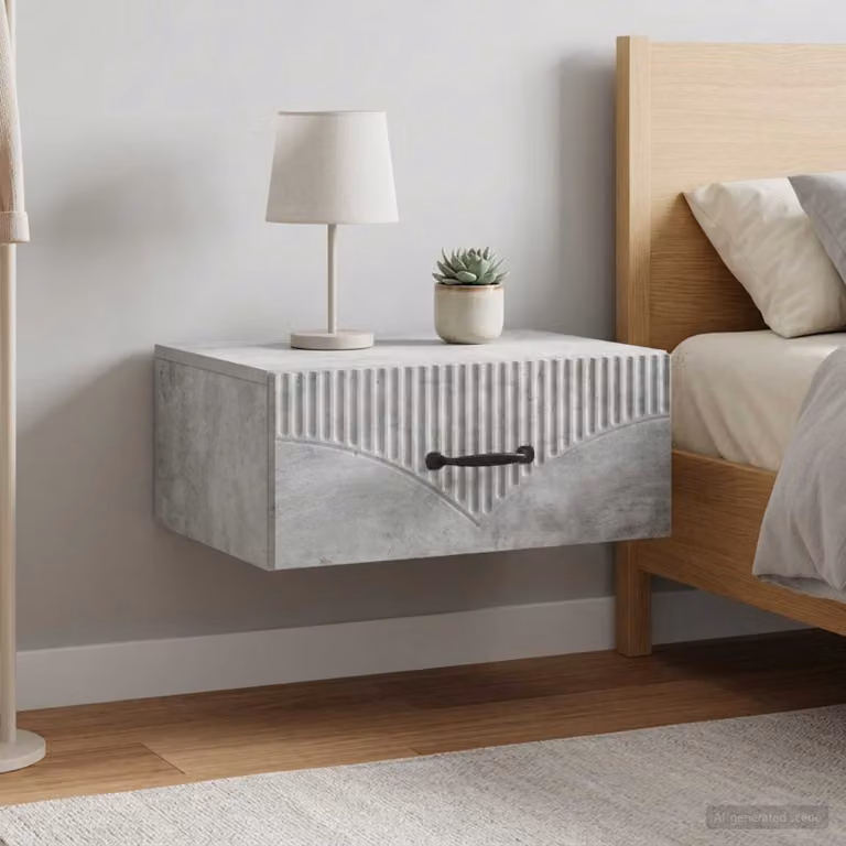 Set di 2 comodini sospesi vidaXL in stile moderno Grigio Cemento L 49 x P 34,5 x H 20 cm