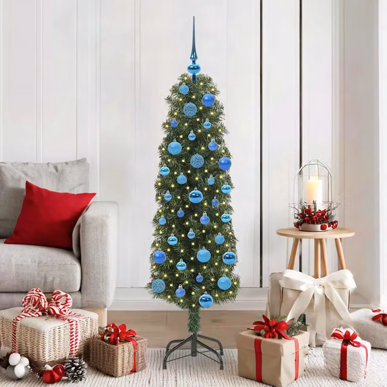 Albero di Natale artificiale moderno vidaXL verde con 150 LED luce bianca calda, Altezza: 150 cm
