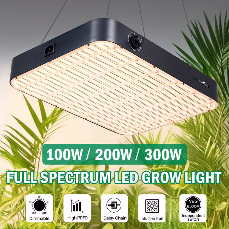 Lampada di coltivazione a LED da 100W, spettro completo - Dimmerabile, con interruttore VEG e BLOOM - Materiale: ferro