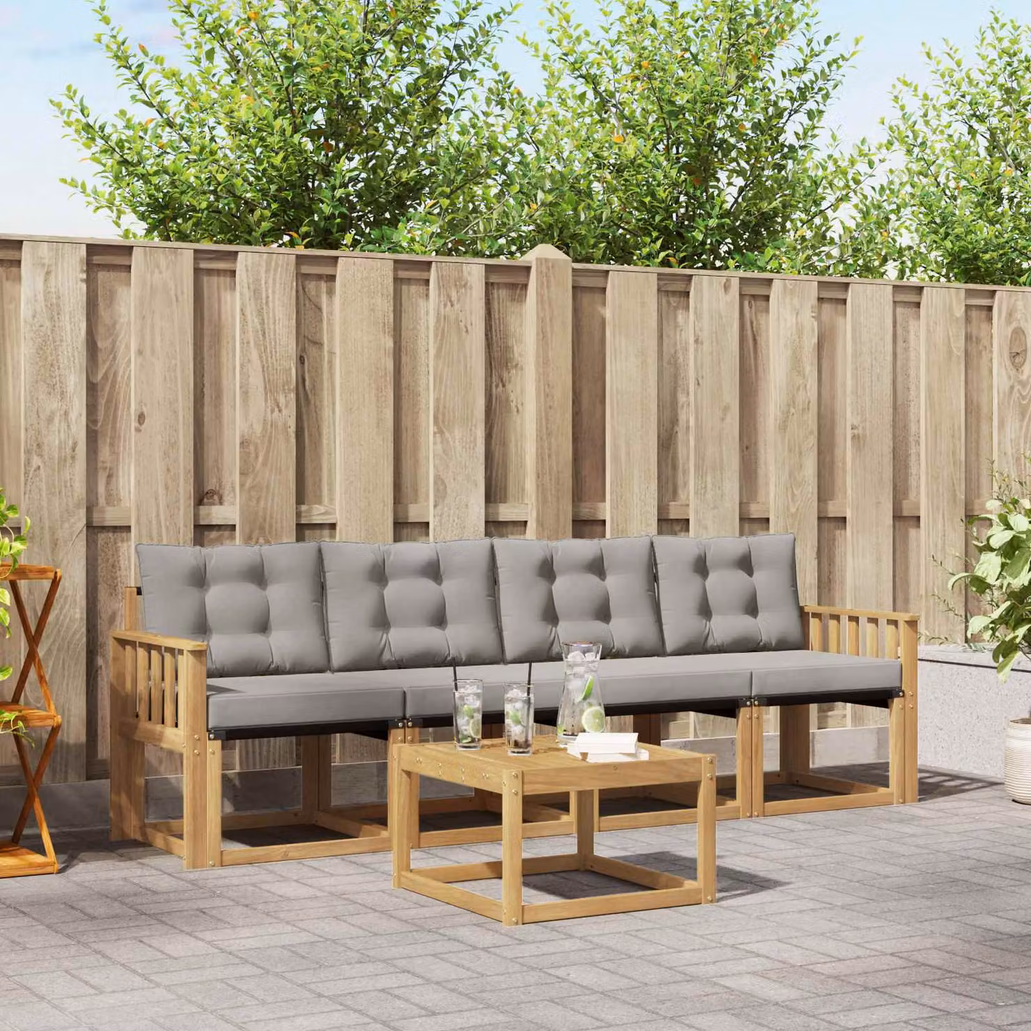 Set di divani da esterno vidaXL 5 pezzi in legno di acacia con cuscini in textilene grigio e marrone