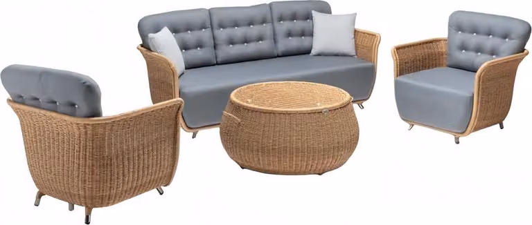 Gartenmöbel Robuste Garten Rattan Garnitur Couchtisch 2x Sessel Sofa 3-Sitzer