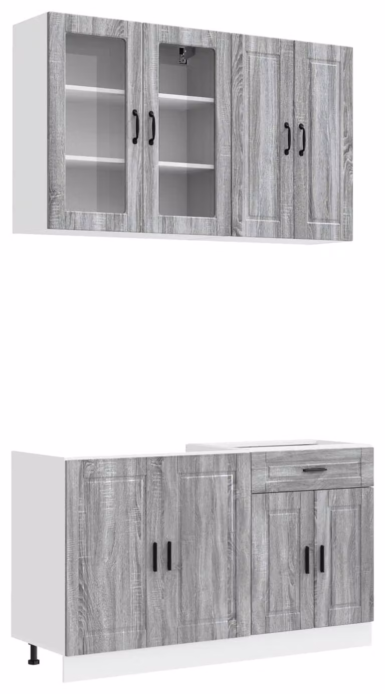 Set di cucina PORTO, 4 pezzi, finitura Sonoma grigio, legno ingegnerizzato