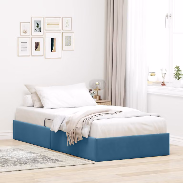 Letto ottomano con contenitore vidaXL in velluto blu scuro L 90 cm x P 190 cm