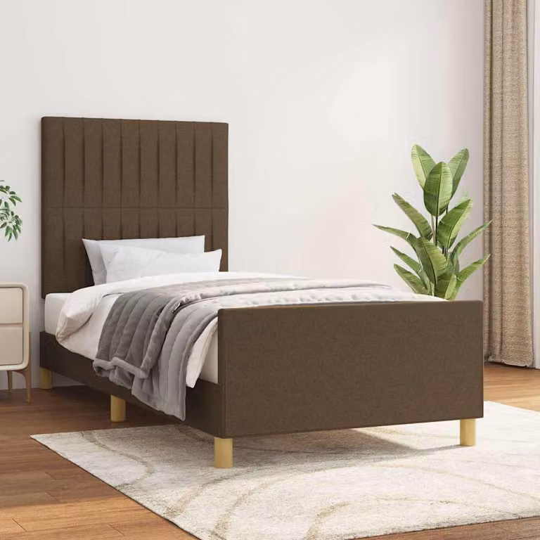 vidaXL Giroletto moderno in legno di larice e tessuto marrone L/P/H: 203 x 100 x 128 cm
