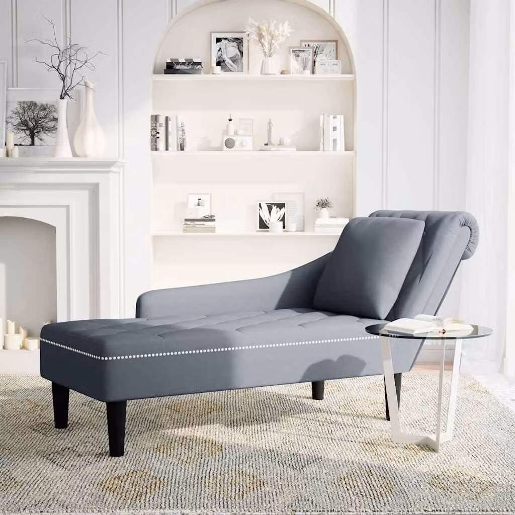 vidaXL Sdraio con Cuscino e Bracciolo Destro in Velluto Grigio Scuro