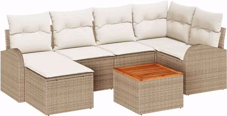 Set Divano da Giardino 7 pcs Beige e Crema polyrattan